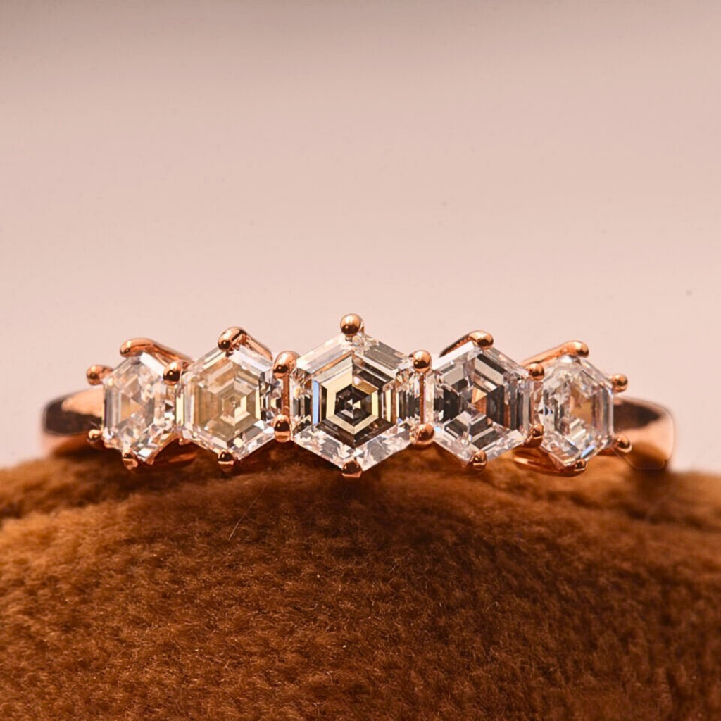 Hexagon Diamond Wedding Band