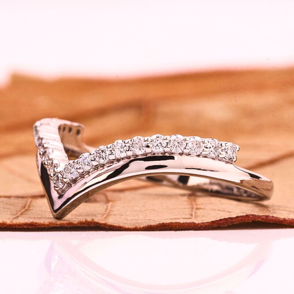 Round Cut Lab Grown Diamond Curved Wedding Band.