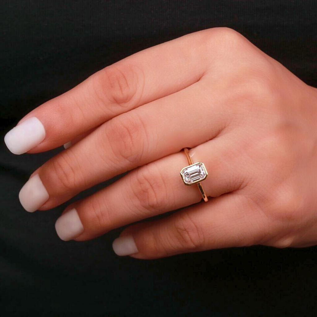 1.50 Ct Emerald Cut Lab Grown Diamond Bezel Solitaire Engagement Ring
