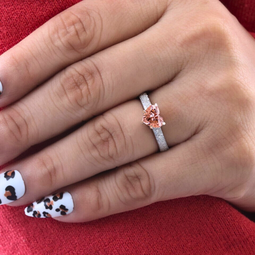 1.50 Ct Vivid Pink Heart Cut Lab Grown Diamond Engagement Ring with Pave Band