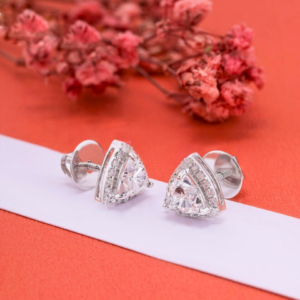 2.00 Ct Trillion Cut Lab Grown Diamond Halo Stud Earrings