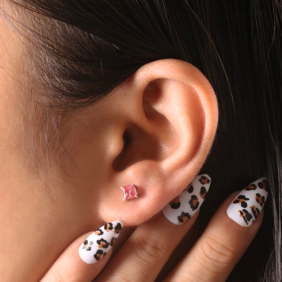 Pink Princess Cut Lab Grown Diamond Stud Earrings