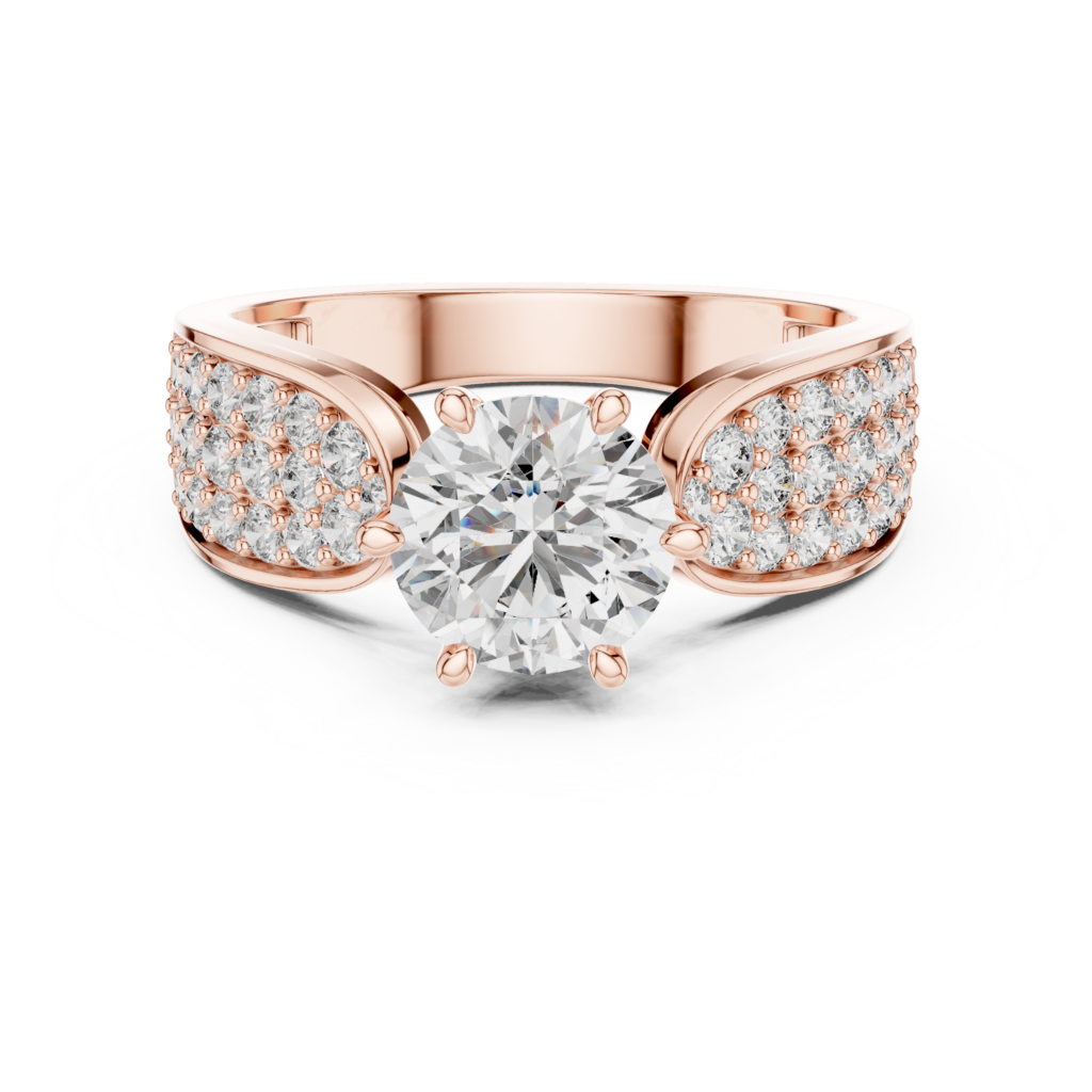 Round Diamond Engagement Ring with Side Pave Diamonds